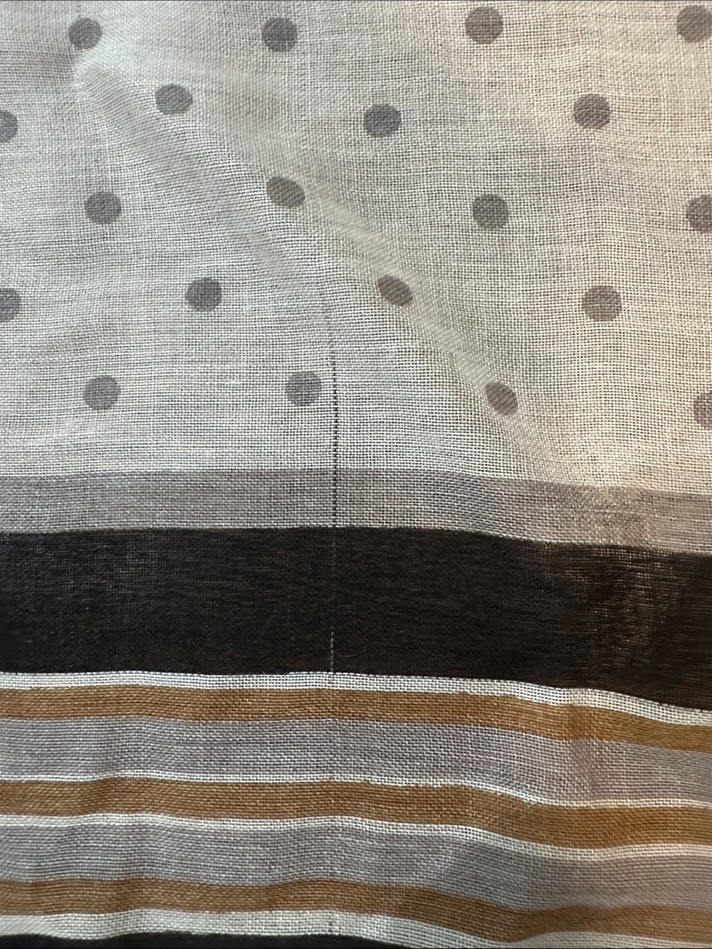 Light Polka Dot & Stripe Scarf in White, Black, and Tan - Picture 6 of 8